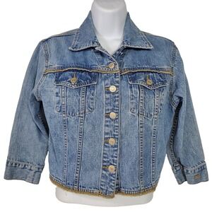 90's Y2K Jean Jacket Blue Denim Cropped Tommy Hilfiger‎ Medium